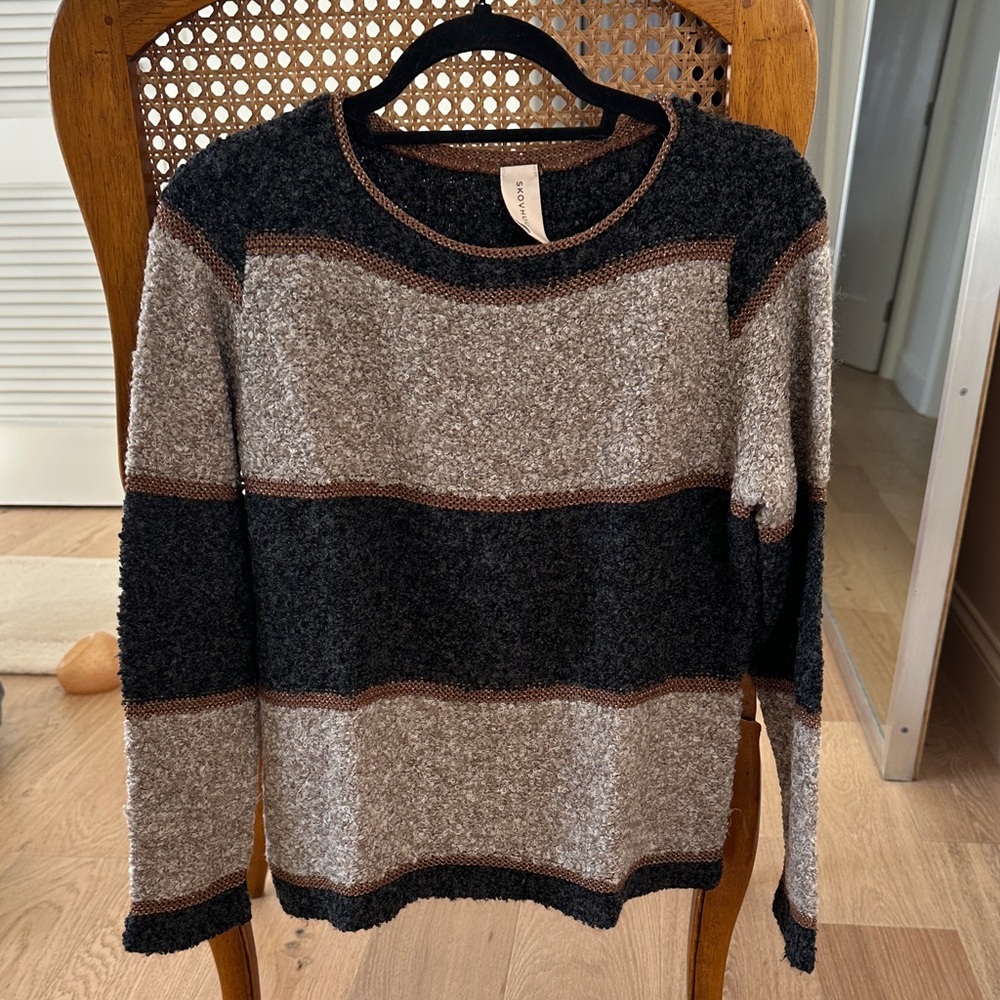 Skovhuus Striped Chenille Sweater Sz S Boucle